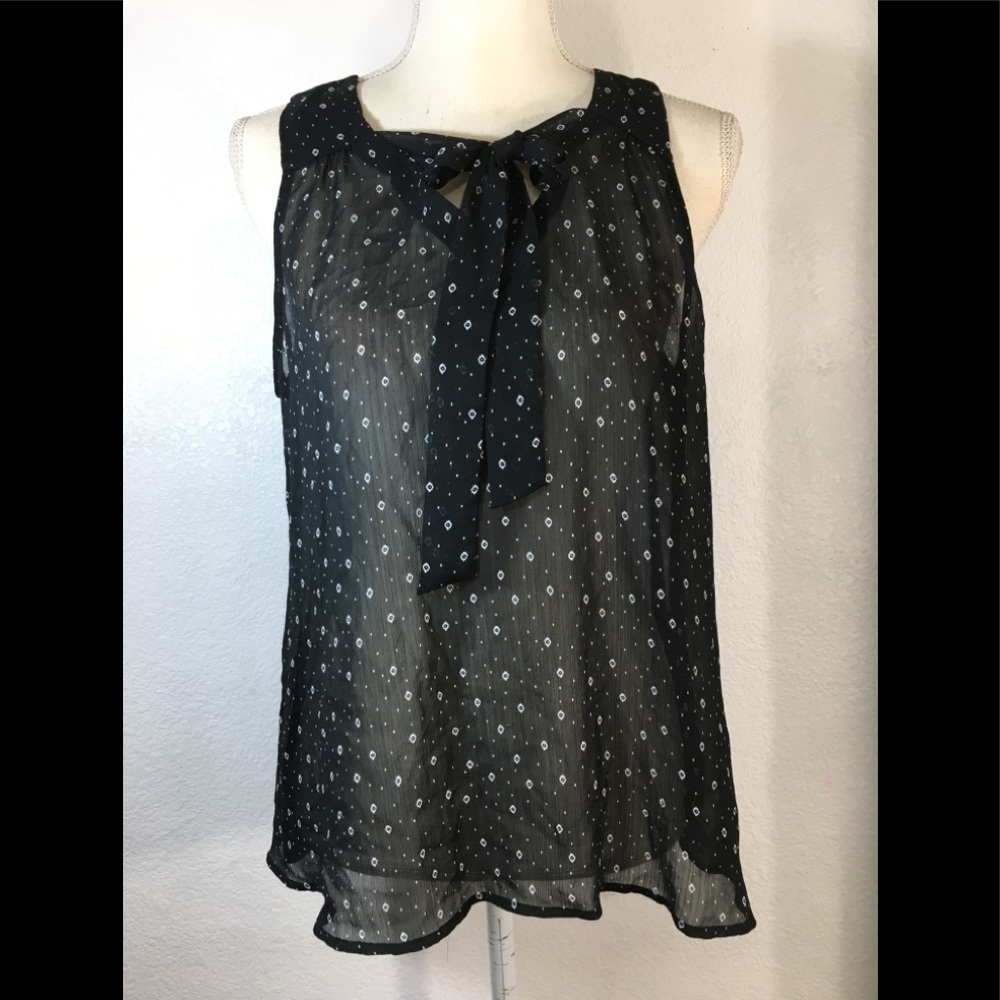 Sheer Black/white bow tie blouse